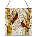 14"H Eden Red Cardinals in Autumn Stained Glass Window Panel-Backlit