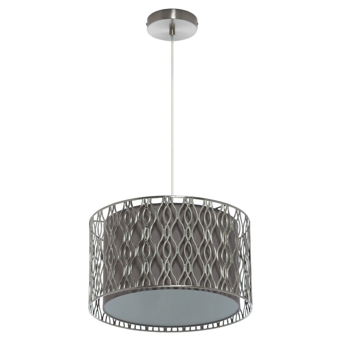 14"W Karla Silver Metal Pendant Light with Fabric Shade-Off