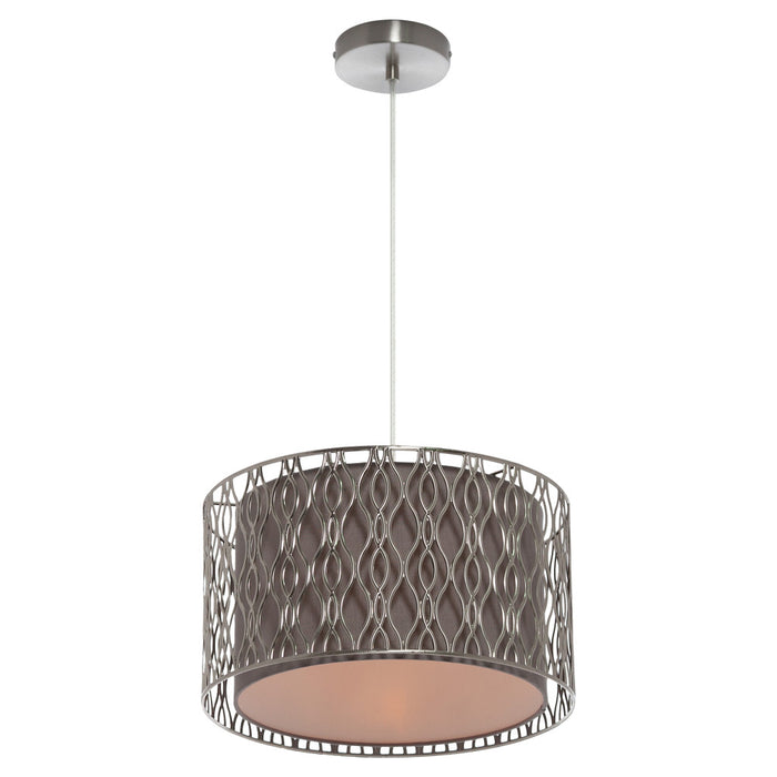 14"W Karla Silver Metal Pendant Light with Fabric Shade-On