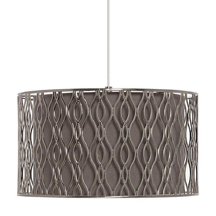 14"W Karla Silver Metal Pendant Light with Fabric Shade. Shade closeup-Off