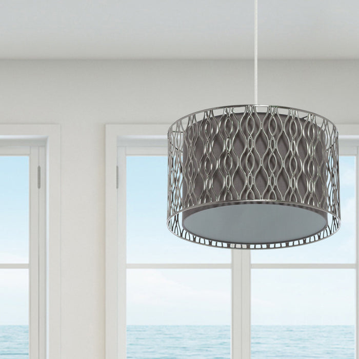 14"W Karla Silver Metal Pendant Light with Fabric Shade