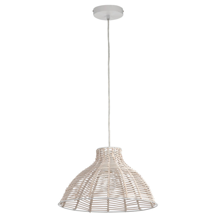 15" 1-Light Elodie Pendant Light Natural Rattan White-Off