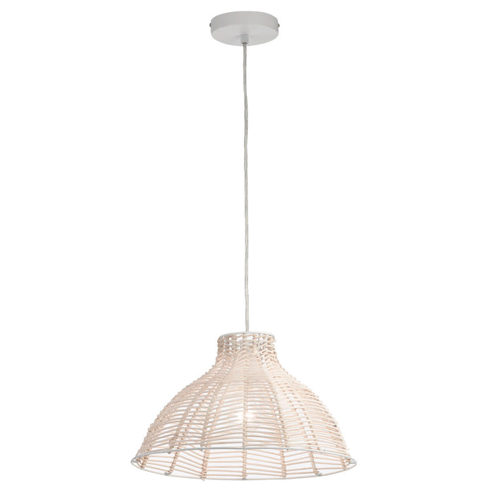 15" 1-Light Elodie Pendant Light Natural Rattan White-On