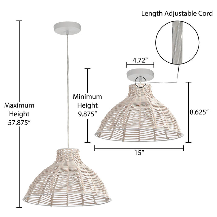 15" 1-Light Elodie Pendant Light Natural Rattan White