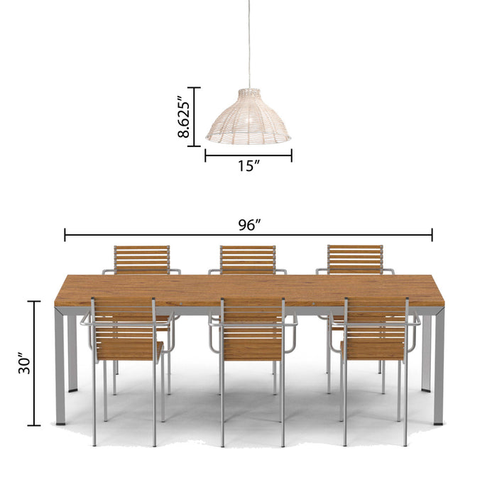 15" 1-Light Elodie Pendant Light Natural Rattan White