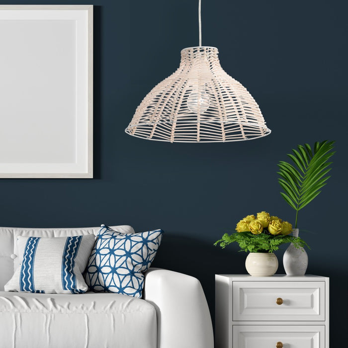 15" 1-Light Elodie Pendant Light Natural Rattan White