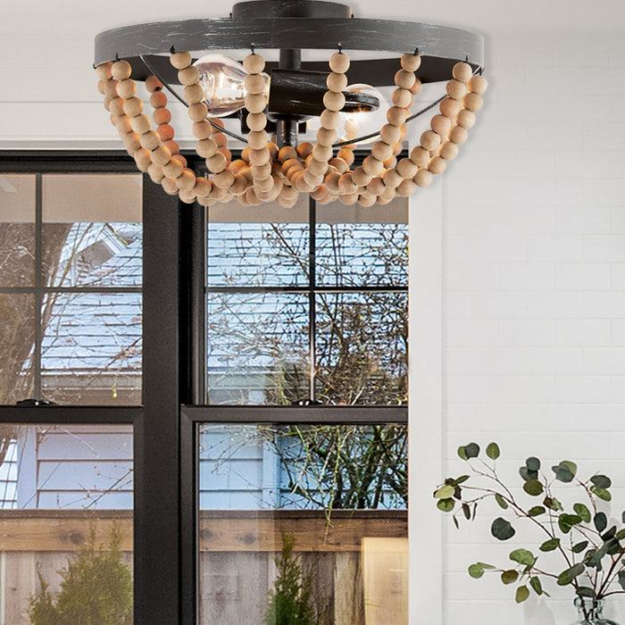 15" Doxon Boho Semi-Flush Mount Ceiling Fixture in a room with large windows and a plant.