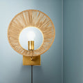 15" H Cass Modern Indoor Plug In Wall Sconce on a blue wall