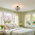 15.25"H Tiered Jeweled Glass and Metal Semi-Flush Mount Lighting Fixture in a bedroom with floral bedding and curtains