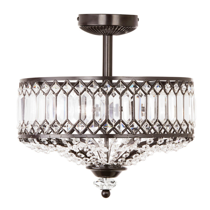 15.25"H Tiered Jeweled Glass and Metal Semi-Flush Mount Lighting Fixture-On