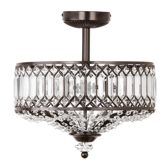 15.25"H Tiered Jeweled Glass and Metal Semi-Flush Mount Lighting Fixture-Off