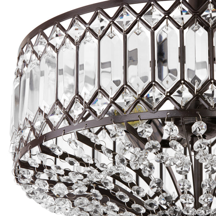 15.25"H Tiered Jeweled Glass and Metal Semi-Flush Mount Lighting Fixture. Shade closeup-Off