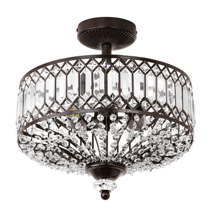 15.25"H Tiered Jeweled Glass and Metal Semi-Flush Mount Lighting Fixture