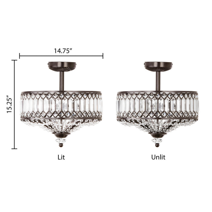 15.25"H Tiered Jeweled Glass and Metal Semi-Flush Mount Lighting Fixture