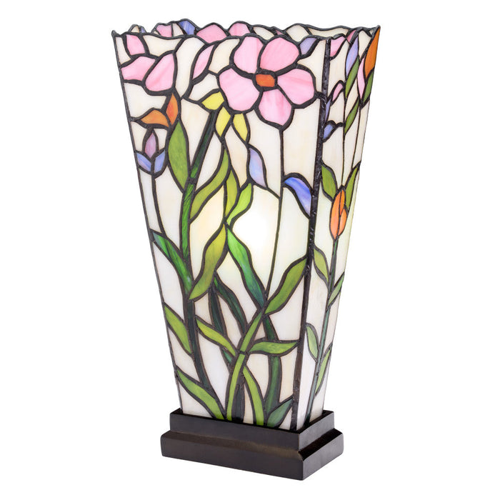 15.5" H Yara Multi Colored Stained Glass Vase-Shaped Table Lamp-On