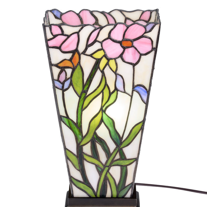 15.5" H Yara Multi Colored Stained Glass Vase-Shaped Table Lamp. Shade closeup-On