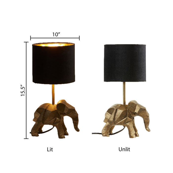 15.5"H Black Drum Shade with Novelty Elephant Base Table Lamp