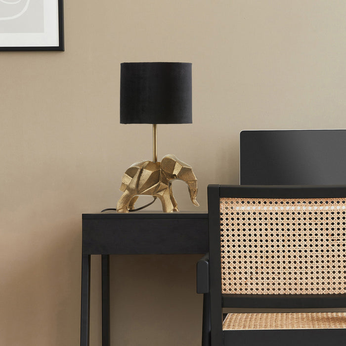 15.5"H Black Drum Shade with Novelty Elephant Base Table Lamp