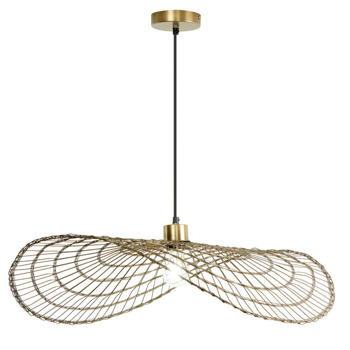 15.75" W Jessica Industrial Brass Woven Disk Shade Pendant-On