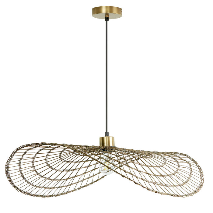 15.75" W Jessica Industrial Brass Woven Disk Shade Pendant-Off