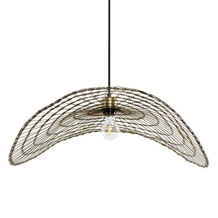 15.75" W Jessica Industrial Brass Woven Disk Shade Pendant. Shade closeup-Off