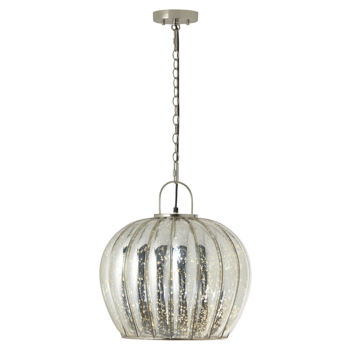 16 in. Nickel-Finish 1-Light Pendant with Silver Mercury Glass Shade-On