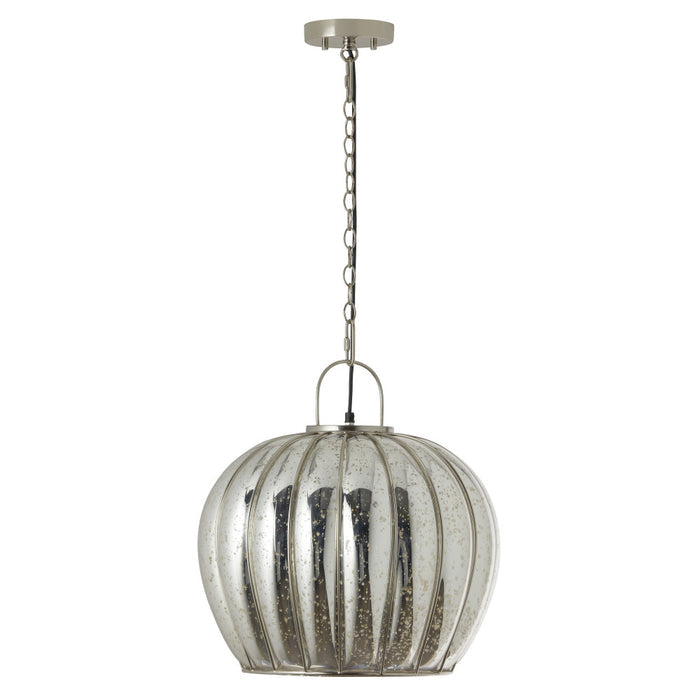 16 in. Nickel-Finish 1-Light Pendant with Silver Mercury Glass Shade-Off