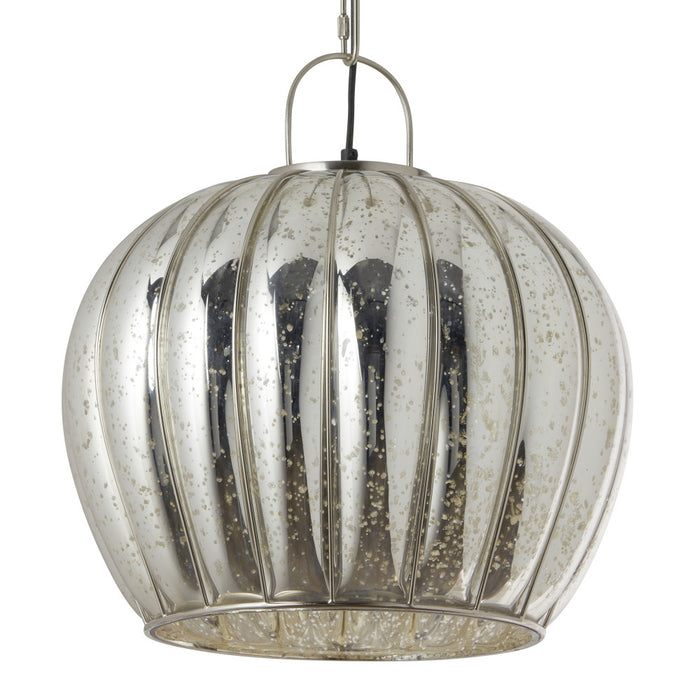 16 in. Nickel-Finish 1-Light Pendant with Silver Mercury Glass Shade. Shade closeup-Off