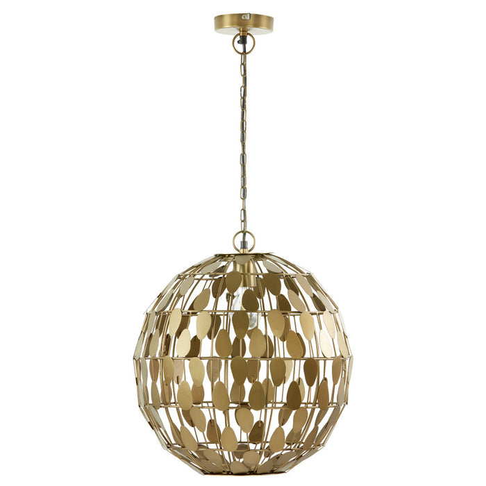 16" W Abby Glam Gold Globe Shade Pendant Light with Oval Metal Cutouts-Off