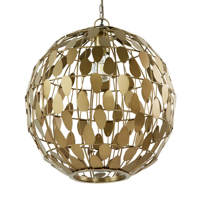 16" W Abby Glam Gold Globe Shade Pendant Light with Oval Metal Cutouts. Shade closeup-Off