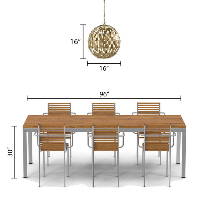 16" W Abby Glam Gold Globe Shade Pendant Light with Oval Metal Cutouts