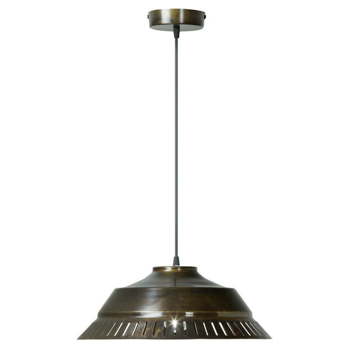16" W Delano Antique Bronze Metal Pendant Light-On