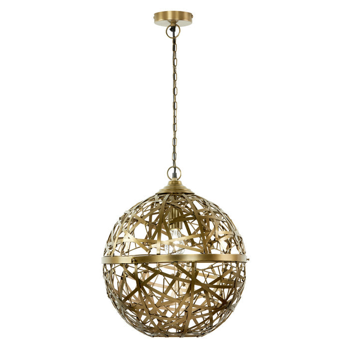 16" W Jillian Industrial Abstract Brass Metal Globe Shade Pendant Light-On