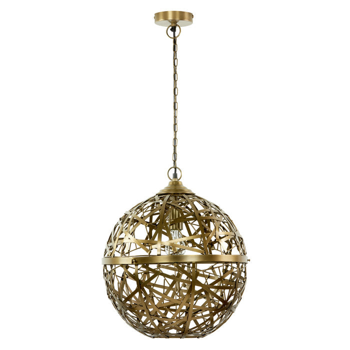16" W Jillian Industrial Abstract Brass Metal Globe Shade Pendant Light-Off