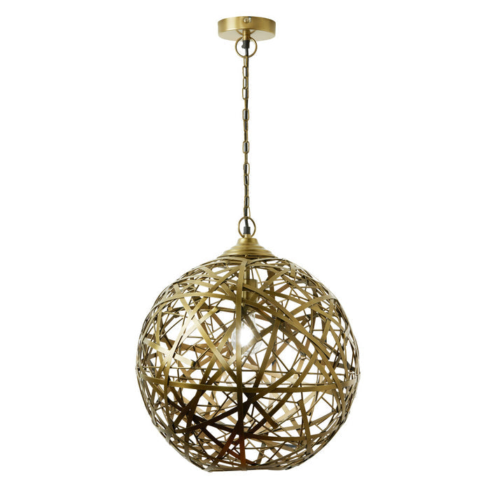 16" W Jillian Industrial Abstract Gold Metal Globe Shade Pendant Light-On