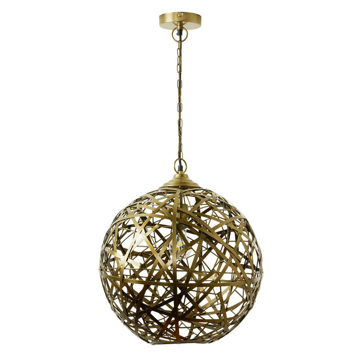 16" W Jillian Industrial Abstract Gold Metal Globe Shade Pendant Light-Off