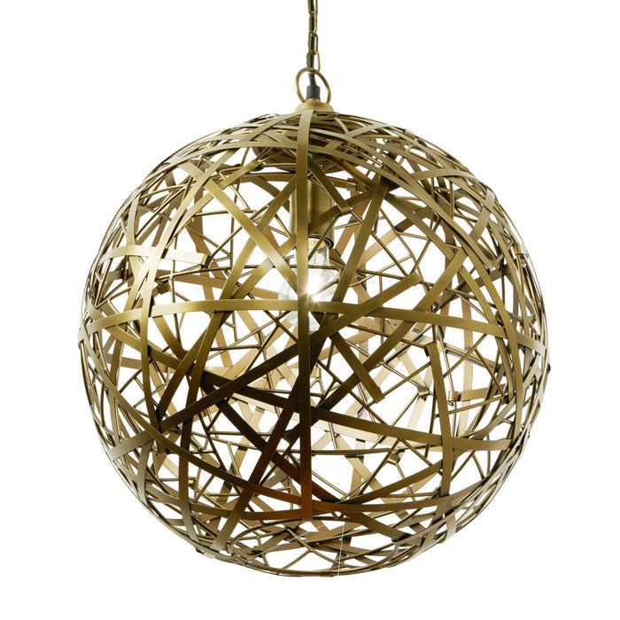 16" W Jillian Industrial Abstract Gold Metal Globe Shade Pendant Light. Shade closeup-On