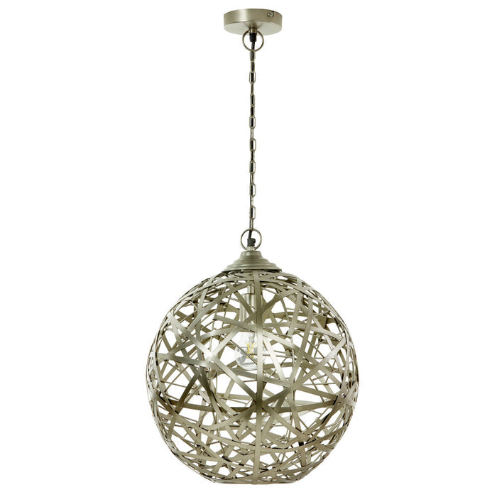 16" W Jillian Industrial Abstract Nickel Metal Globe Shade Pendant Light-Off
