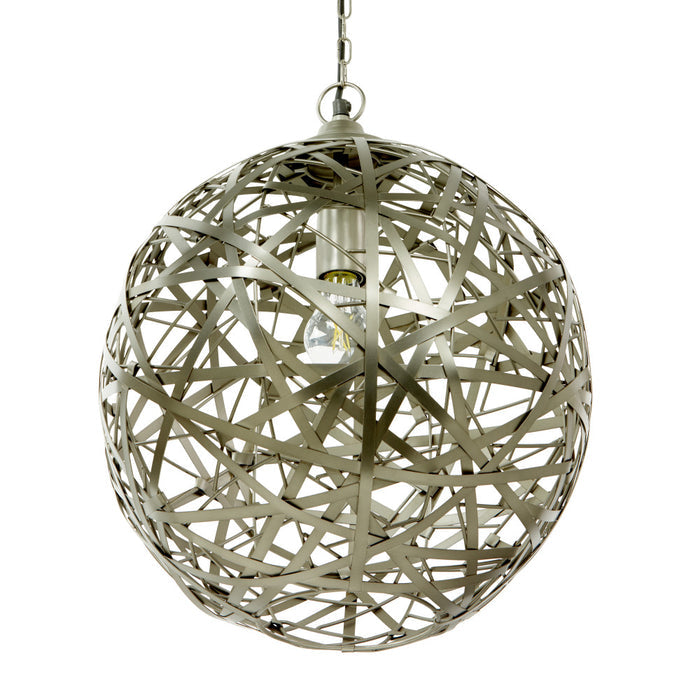 16" W Jillian Industrial Abstract Nickel Metal Globe Shade Pendant Light. Shade closeup-Off