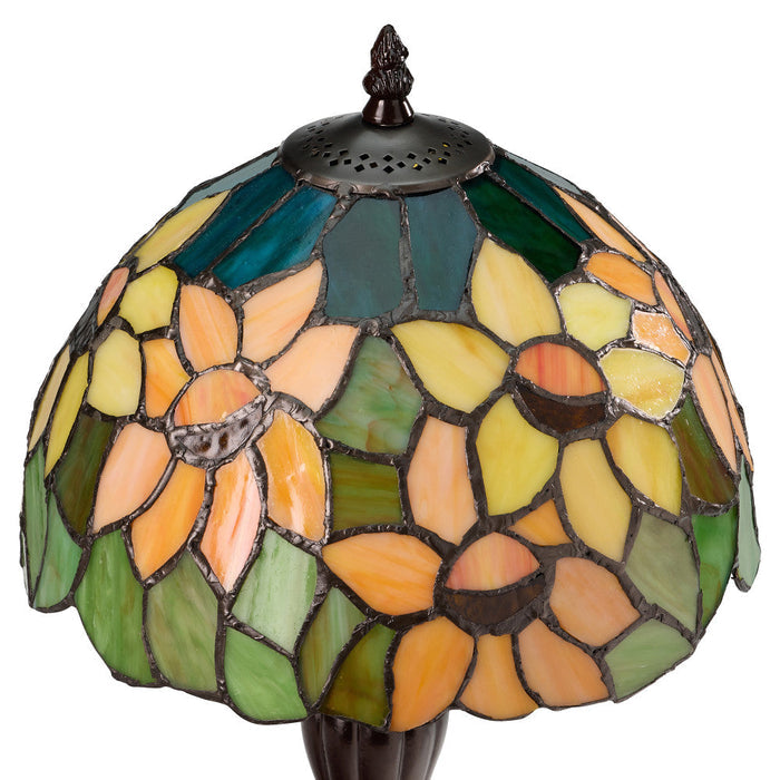 16.5" H Sunflowers Stained Glass Candlestick Table Lamp. Shade closeup-Off