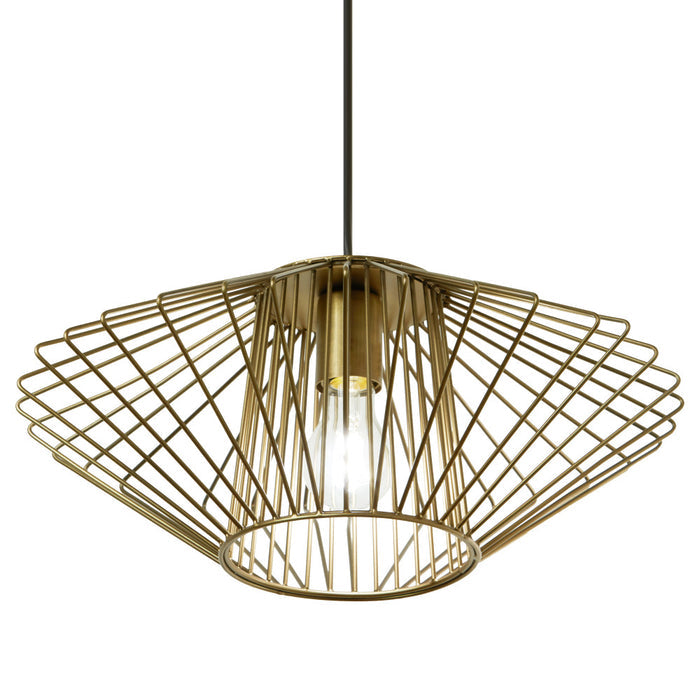 16.5" W Lucy Industrial Gold Open Caged Shade Pendant Light. Shade closeup-On