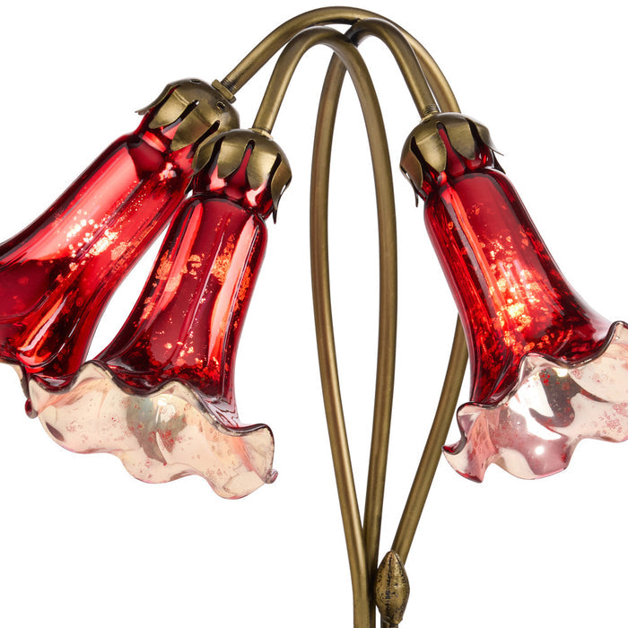 16"H Hand Blown Mercury Glass 3 Lily Downlight Accent Lamp- Close up
