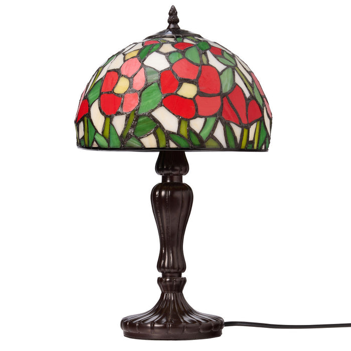 17" H Genevieve Red Flowers Stained Glass Candlestick Table Lamp-Off