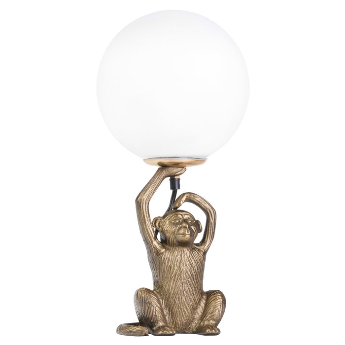 17" H Gold Finish Monkey Table Lamp with Glass Globe Shade-On