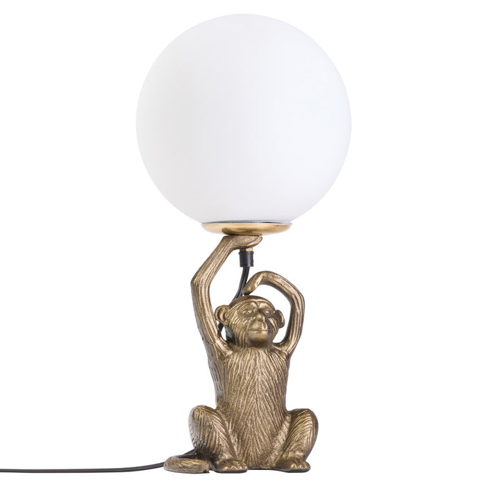 17" H Gold Finish Monkey Table Lamp with Glass Globe Shade-Off