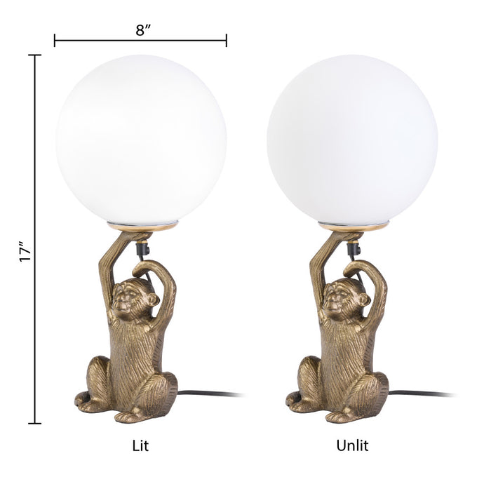 17" H Gold Finish Monkey Table Lamp with Glass Globe Shade
