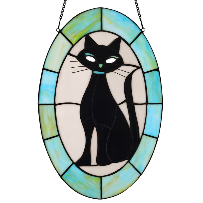 17" H Tiffany-Style Halloween Cat Stained Glass Window Panel -Backlit