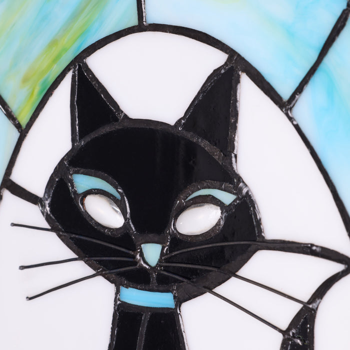 17" H Tiffany-Style Halloween Cat Stained Glass Window Panel