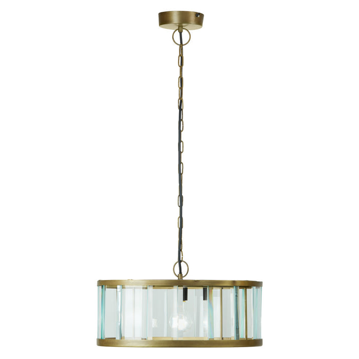 17" W Angelina Gold Metal and Beveled Glass Pendant-On