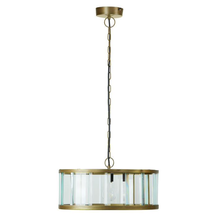 17" W Angelina Gold Metal and Beveled Glass Pendant-Off
